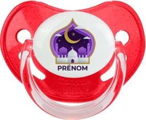 Islam mosqué avec prénom design-4 : Rouge à paillette Tétine embout physiologique