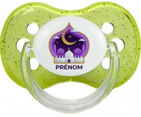Islam mosqué avec prénom design-4 : Vert à paillette Tétine embout cerise