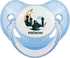 Islam mosqué avec prénom design-5 : Bleue à paillette Tétine embout physiologique