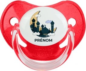 Islam mosqué avec prénom design-5 : Rouge à paillette Tétine embout physiologique