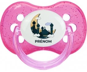 Islam mosqué avec prénom design-5 : Rose à paillette Tétine embout cerise