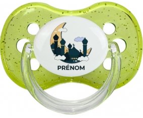 Islam mosqué avec prénom design-5 : Vert à paillette Tétine embout cerise