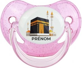 Islam Mecque design-1 avec prénom : Rose à paillette Tétine embout physiologique