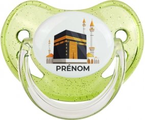 Islam Mecque design-1 avec prénom : Vert à paillette Tétine embout physiologique