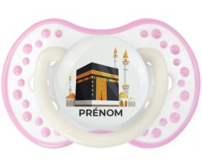 Islam Mecque design-1 avec prénom : Blanc-rose phosphorescente Tétine embout Lovi Dynamic