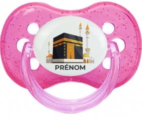 Islam Mecque design-1 avec prénom : Rose à paillette Tétine embout cerise