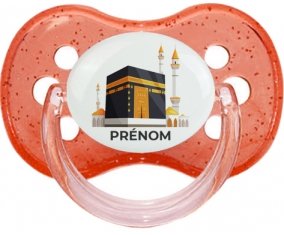 Islam Mecque design-1 avec prénom : Rouge à paillette Tétine embout cerise