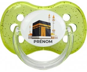 Islam Mecque design-1 avec prénom : Vert à paillette Tétine embout cerise