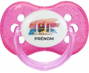 Islam Mecque design-2 avec prénom : Rose à paillette Tétine embout cerise