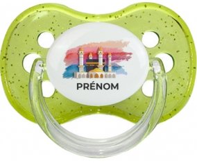 Islam Mecque design-2 avec prénom : Vert à paillette Tétine embout cerise