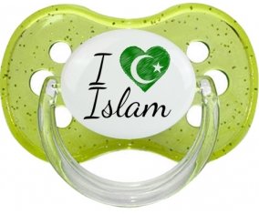 I love islam : Vert à paillette Tétine embout cerise