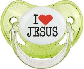 I love Jesus : Vert à paillette Tétine embout physiologique