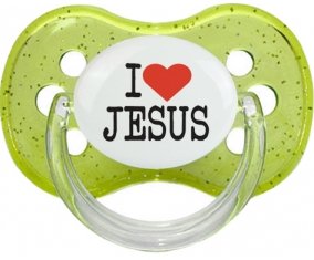 I love Jesus : Vert à paillette Tétine embout cerise