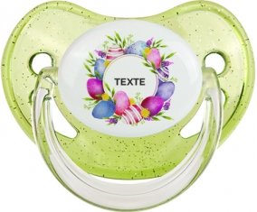 Oeuf de Pâques design-1 avec texte : Vert à paillette Tétine embout physiologique