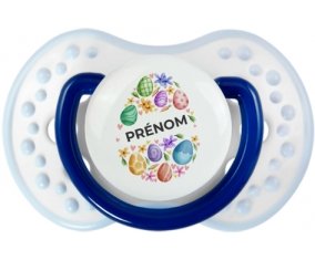 Oeuf de Pâques design-1 avec prénom : Marine-blanc-bleu classique Tétine embout Lovi Dynamic