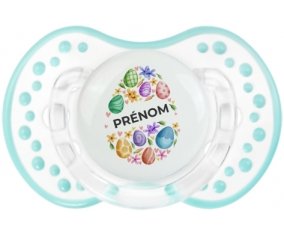 Oeuf de Pâques design-1 avec prénom : Retro-blanc-lagon classique Tétine embout Lovi Dynamic