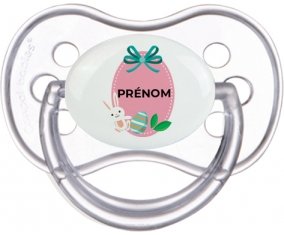 Oeuf de Pâques design-4 avec prénom : Transparente classique Tétine embout anatomique