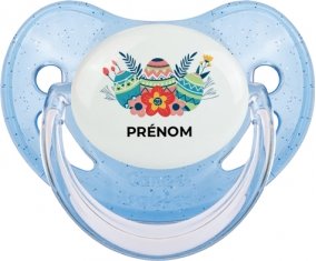 Oeuf de Pâques design-5 avec prénom : Bleue à paillette Tétine embout physiologique