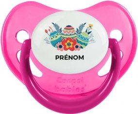 Oeuf de Pâques design-5 avec prénom : Rose phosphorescente Tétine embout physiologique