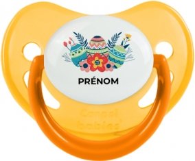 Oeuf de Pâques design-5 avec prénom : Jaune phosphorescente Tétine embout physiologique
