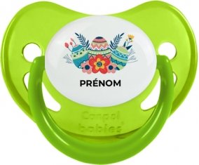 Oeuf de Pâques design-5 avec prénom : Vert phosphorescente Tétine embout physiologique