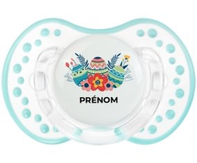 Oeuf de Pâques design-5 avec prénom : Retro-blanc-lagon classique Tétine embout Lovi Dynamic
