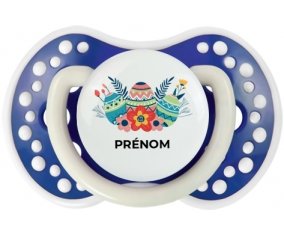 Oeuf de Pâques design-5 avec prénom : Bleu-marine phosphorescente Tétine embout Lovi Dynamic