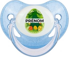 Oeuf de Pâques design-7 avec prénom : Bleue à paillette Tétine embout physiologique