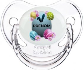 Oeuf de Pâques design-8 avec prénom : Transparent classique Tétine embout physiologique