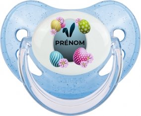 Oeuf de Pâques design-8 avec prénom : Bleue à paillette Tétine embout physiologique