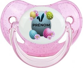 Oeuf de Pâques design-8 avec prénom : Rose à paillette Tétine embout physiologique