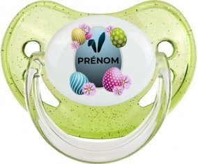 Oeuf de Pâques design-8 avec prénom : Vert à paillette Tétine embout physiologique