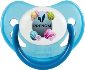 Oeuf de Pâques design-8 avec prénom : Bleue phosphorescente Tétine embout physiologique