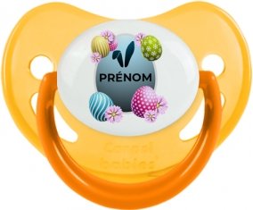 Oeuf de Pâques design-8 avec prénom : Jaune phosphorescente Tétine embout physiologique