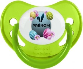Oeuf de Pâques design-8 avec prénom : Vert phosphorescente Tétine embout physiologique