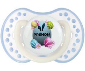 Oeuf de Pâques design-8 avec prénom : Blanc-cyan classique Tétine embout Lovi Dynamic