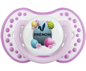 Oeuf de Pâques design-8 avec prénom : Blanc-mauve classique Tétine embout Lovi Dynamic