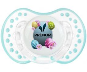 Oeuf de Pâques design-8 avec prénom : Retro-blanc-lagon classique Tétine embout Lovi Dynamic