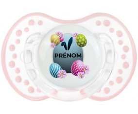 Oeuf de Pâques design-8 avec prénom : Retro-blanc-rose-tendre classique Tétine embout Lovi Dynamic