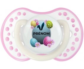 Oeuf de Pâques design-8 avec prénom : Blanc-rose phosphorescente Tétine embout Lovi Dynamic