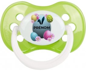 Oeuf de Pâques design-8 avec prénom : Vert classique Tétine embout anatomique