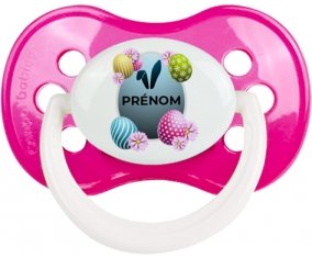 Oeuf de Pâques design-8 avec prénom : Rose foncé classique Tétine embout anatomique