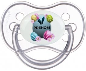 Oeuf de Pâques design-8 avec prénom : Transparente classique Tétine embout anatomique