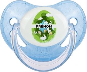 Oeuf de Pâques design-11 avec prénom : Bleue à paillette Tétine embout physiologique