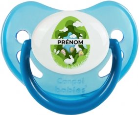 Oeuf de Pâques design-11 avec prénom : Bleue phosphorescente Tétine embout physiologique