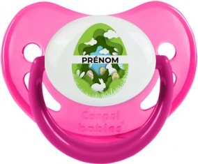 Oeuf de Pâques design-11 avec prénom : Rose phosphorescente Tétine embout physiologique