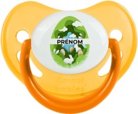 Oeuf de Pâques design-11 avec prénom : Jaune phosphorescente Tétine embout physiologique