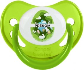 Oeuf de Pâques design-11 avec prénom : Vert phosphorescente Tétine embout physiologique