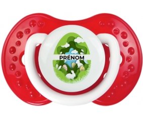 Oeuf de Pâques design-11 avec prénom : Blanc-rouge classique Tétine embout Lovi Dynamic