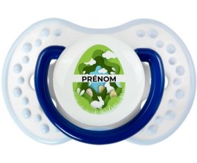 Oeuf de Pâques design-11 avec prénom : Marine-blanc-bleu classique Tétine embout Lovi Dynamic